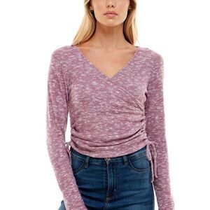 Ultra Flirt Juniors Side-Ruched Surplice Top Long Sleeve V-Neck Purple Shirt⭐️M
